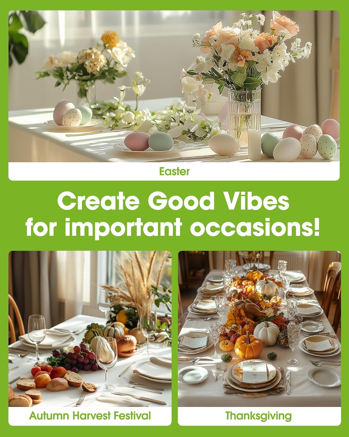 Pureegg Plastic Table Cloth Disposable 8 Pack, 54 x 108 Inch Table Cloths, Party, Picnic, Wedding, Decorative Tablecloths, Rectangle, White Plastic Cover, Leakproof & Sturdy, White