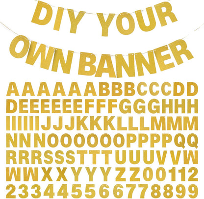 DIY Banner Kit with Letters Glitter Banner Letters Customizable Birthday Banners Graduation Banner Custom Party Hanging Banner for Graduation Wedding Party Baby Shower Decoration(Gold)