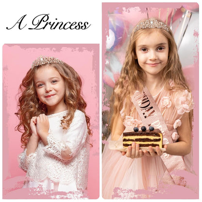 CIEHER Princess Crown and Birthday Sash Set, Pink Tiara for Women, Birthday Decorations for Girls, Gifts