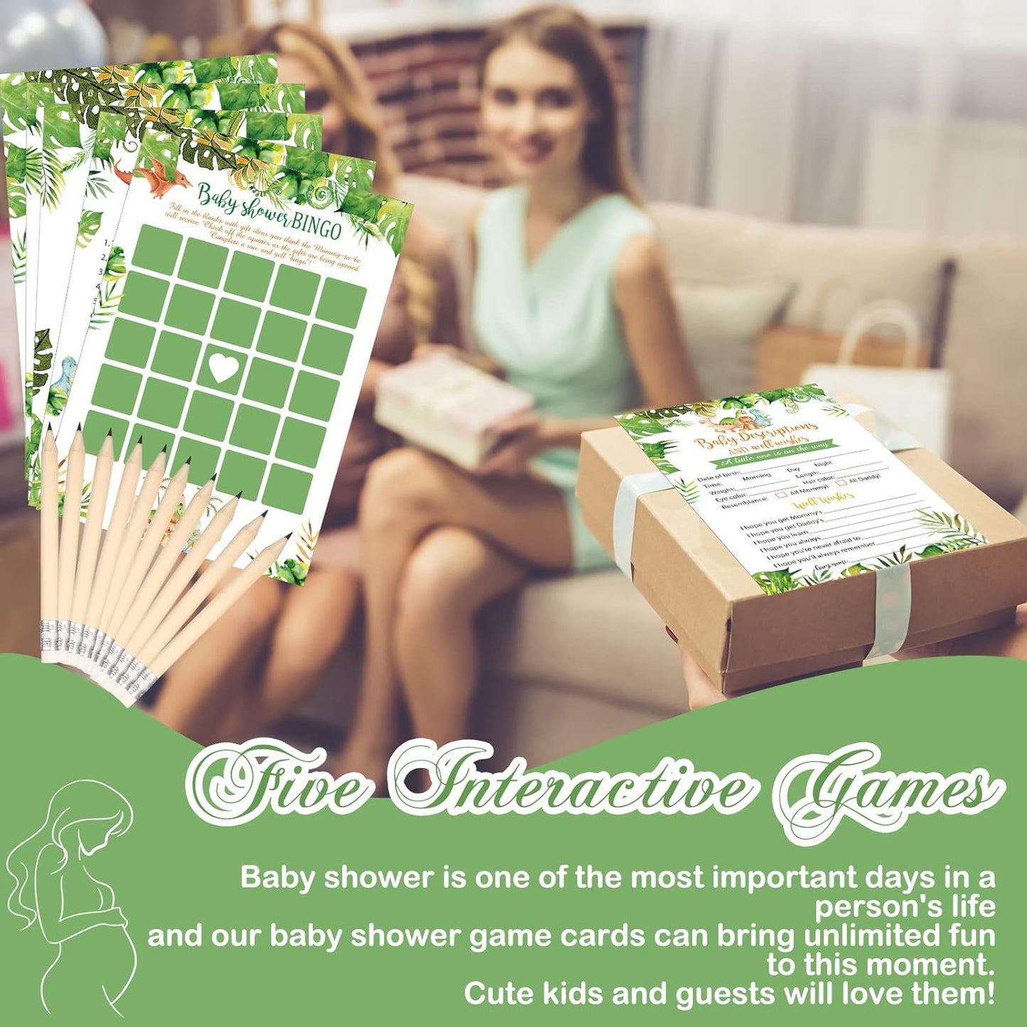 Yinder 145 Pcs Baby Shower Games Activities Cards with 20 Pencils Includes Baby Bingo Description and Wishes Guess Who Price is Right Word Scramble Game(Here Comes the Son)
