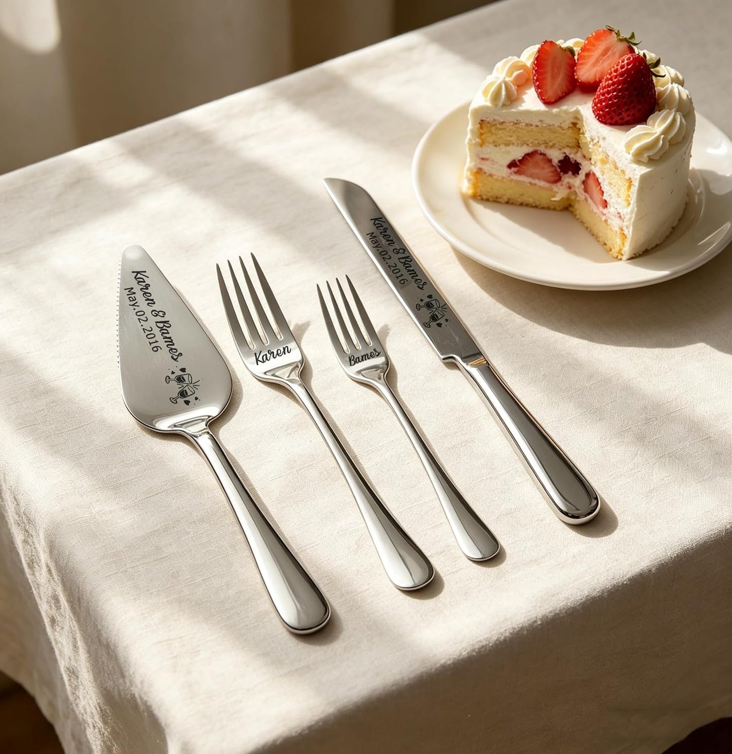Personalized Wedding Cake Knife and Server Set, Custom Cake Cutting Set for Wedding, Silver Cake Knife Set Stainless Steel, Customized Gifts for Weddings, Engagements, Anniversaries, Birthday(Silver)