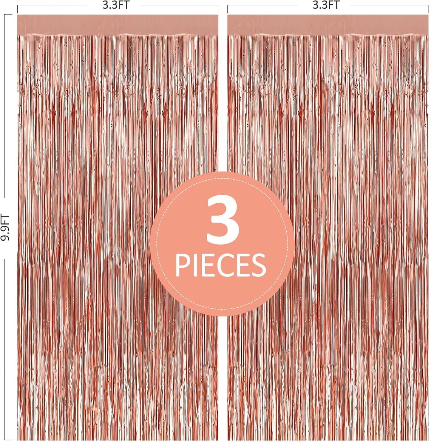 Birthday Party Decorations: 3 Pack 3.3 x 9.9 ft Gold Foil Fringe Curtains Party Supplies, Tinsel Curtain Backdrop for Parties/Birthday/Photo Booth