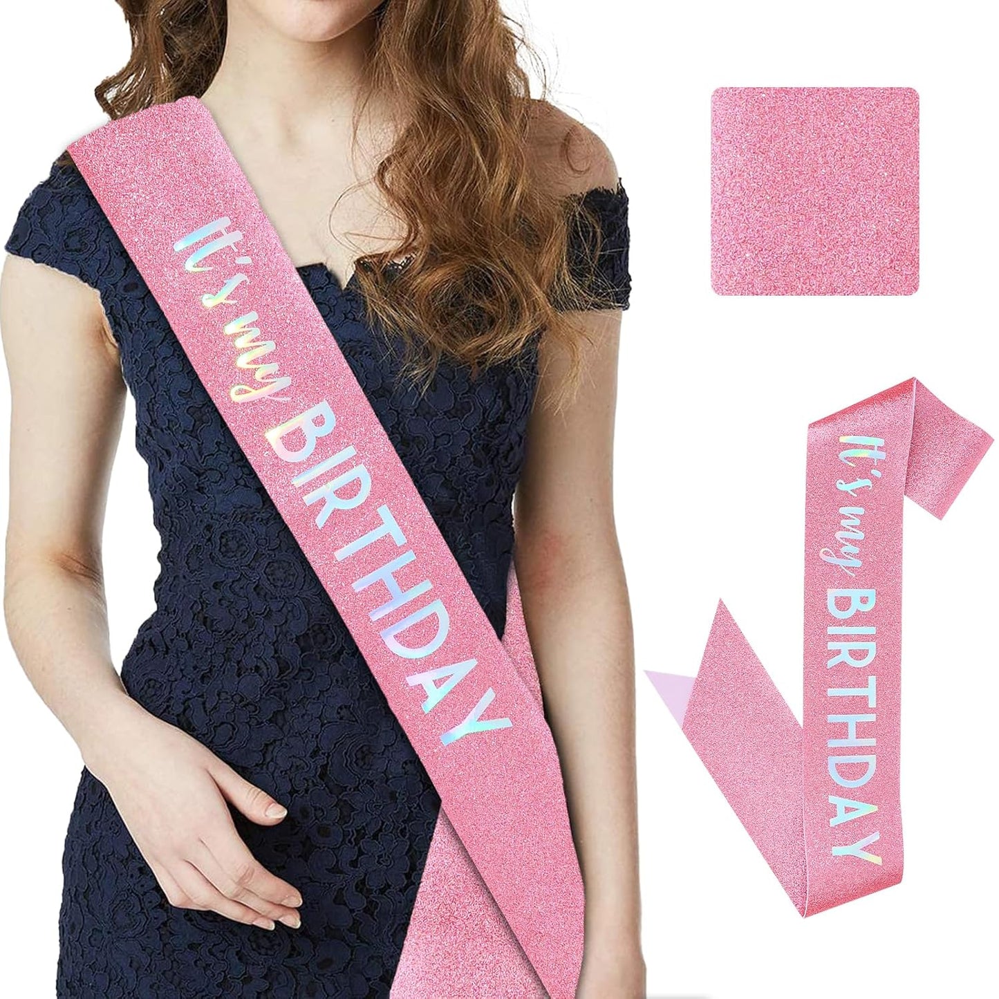CIEHER 70.8 L x 3.6 W Pink It's My Birthday Sash Birthday Sashes for Women Glitter Fabric