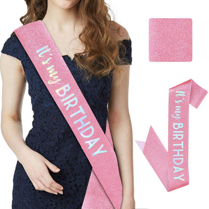 CIEHER 70.8 L x 3.6 W Pink It's My Birthday Sash Birthday Sashes for Women Glitter Fabric