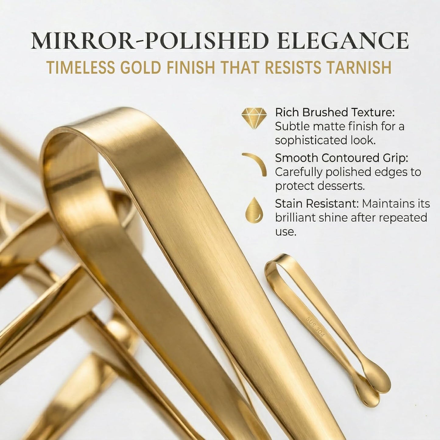 6 PCS Gold Mini Serving Tongs, 4.25 Inch 304 Stainless Steel Appetizer Tongs for Charcuterie Board Accessories, Tea Party, Coffee Bar, Desserts & Buffet, Dishwasher Safe