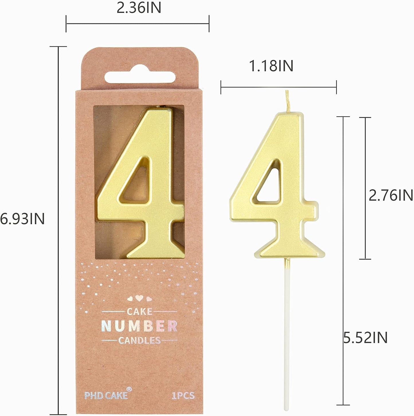 PHD CAKE 2.76 Inch Modern Gold 2 Number Birthday Candles, Gold Number Candles, Cake Number Candles, Party Celebration