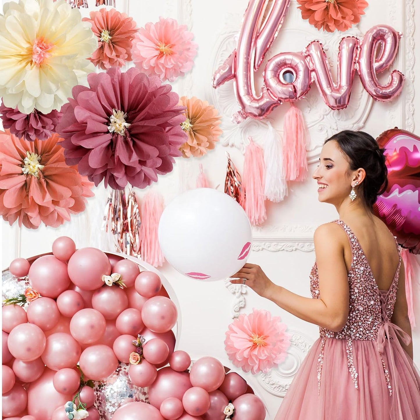 Watersay 12 Pcs 10" 20" Giant Mexican Fiesta Paper Flowers Colorful Tissue Crepe Flowers Pom Poms Craft for Floral Party Backdrop Wedding Birthday Party (Dusty Color)