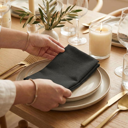 ACCENTHOME Natural Cotton Linen Napkin Set of 12 18x18 inch Dinner Napkins - Washable Soft Premium Hotel Quality Reusable Hemmed Edges Napkins Perfect Table Linens for Family Dinners, Weddings