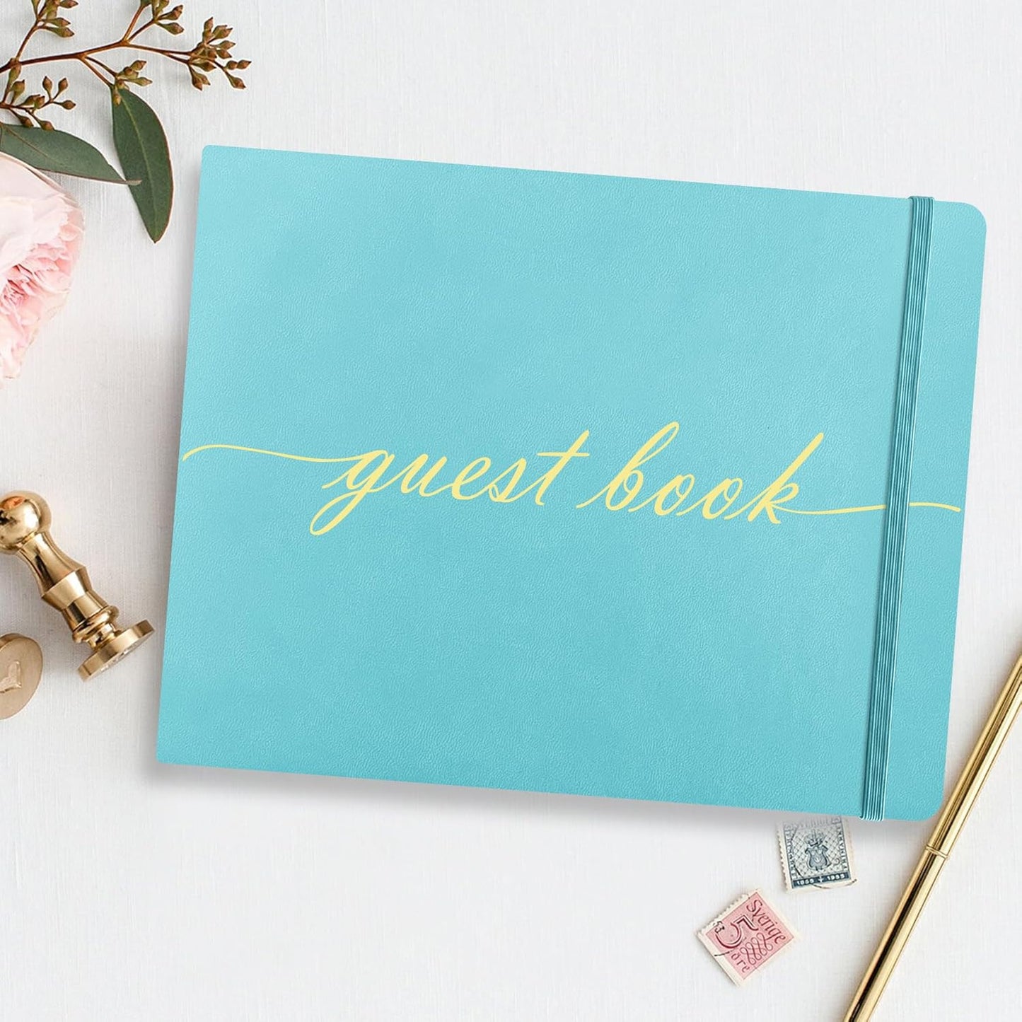 Elegant Wedding Guest Book - Perfect for Wedding Receptions, Baby Showers, Birthdays and Special Events - 7" x 9" Sign in Book - 120 Lined Pages - Leather Hardcover - Pink