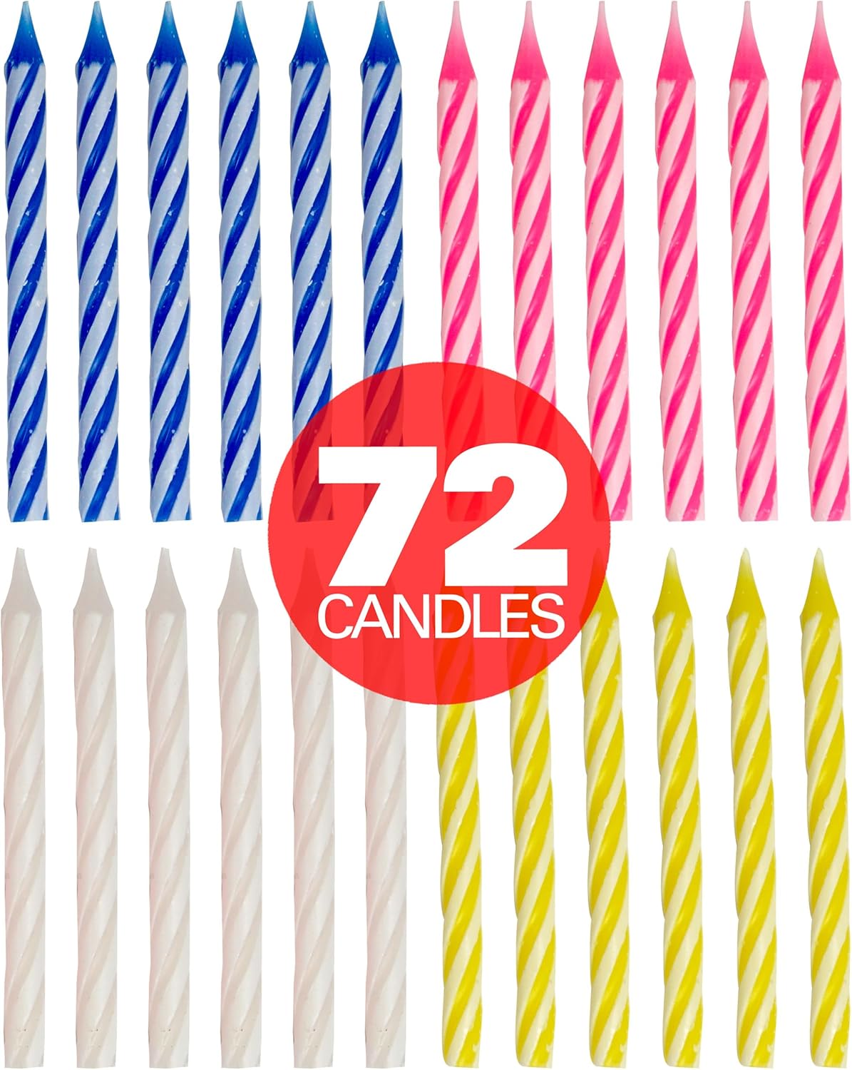 72-Count Birthday Candles Multicolored Spiral, Birthday Candles for Cake, Cupcake Candles, Party Celebration