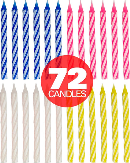 72-Count Birthday Candles Multicolored Spiral, Birthday Candles for Cake, Cupcake Candles, Party Celebration
