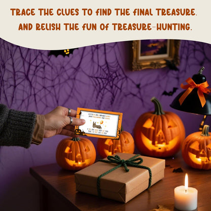 Halloween Scavenger Hunt Clues Card, Outdoor Indoor Family Treasure Riddle Hunt Games, Halloween Party Supplies Decoration, Set of 21 Cards with Colourful Envelopes -Hween001