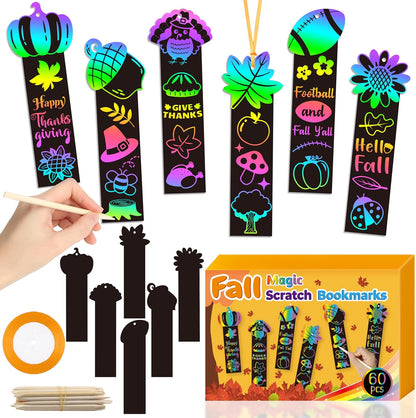 BeYumi 60Pcs Sea World Animals Scratch Bookmarks for Kids DIY Under The Sea Magic Art Rainbow Color Paper Craft Kit Summer Party Favors Birthday Gifts School Classroom Activity Art Project Supplies