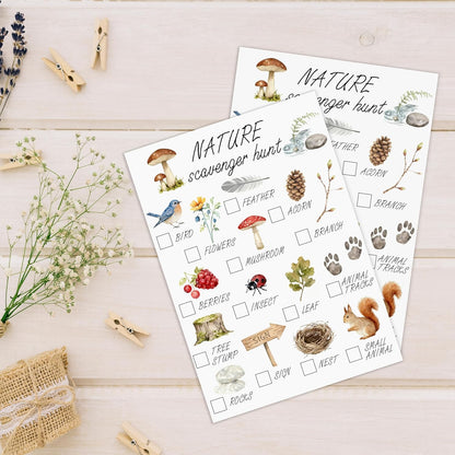 30Pcs Nature Scavenger Hunt Cards, Scavenger Hunt Cards Road Trip and Travel Activities, Spring Summer Holiday Party Supplies, Camping Games Outdoor Indoor Seek Activity-A02
