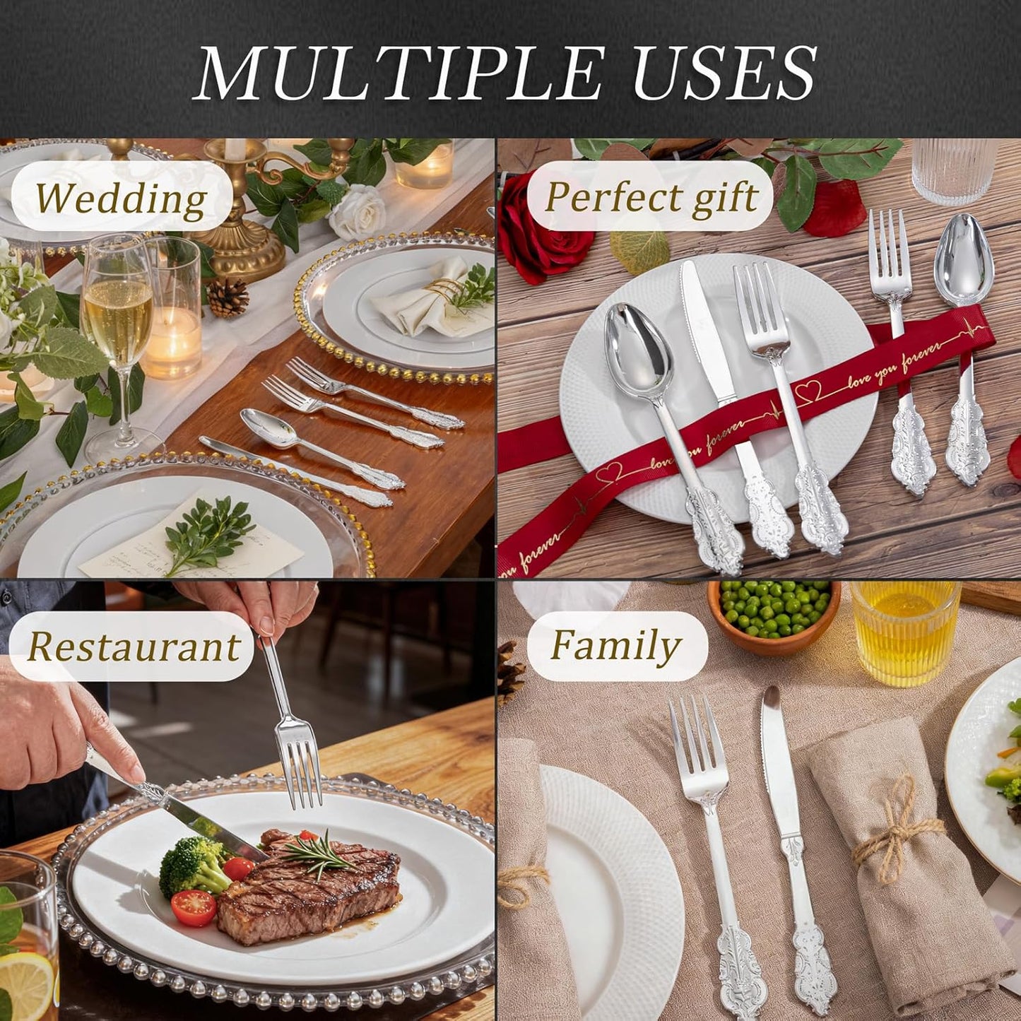 WDF300 Pieces Gold Plastic Silverware - Heavy Duty Disposable Cutlery Set Plastic Gold Silverware Set Includes 100 Forks, 100 Spoons, 100 Knives for Party Baby Shower Wedding Spring