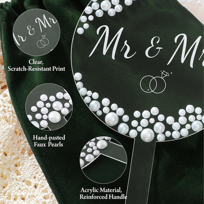 Coucoland Mr and Mrs Cake Topper - Heart Wedding Cake Decor with Rhinestones and Pearls for Engagement Bridal Anniversary