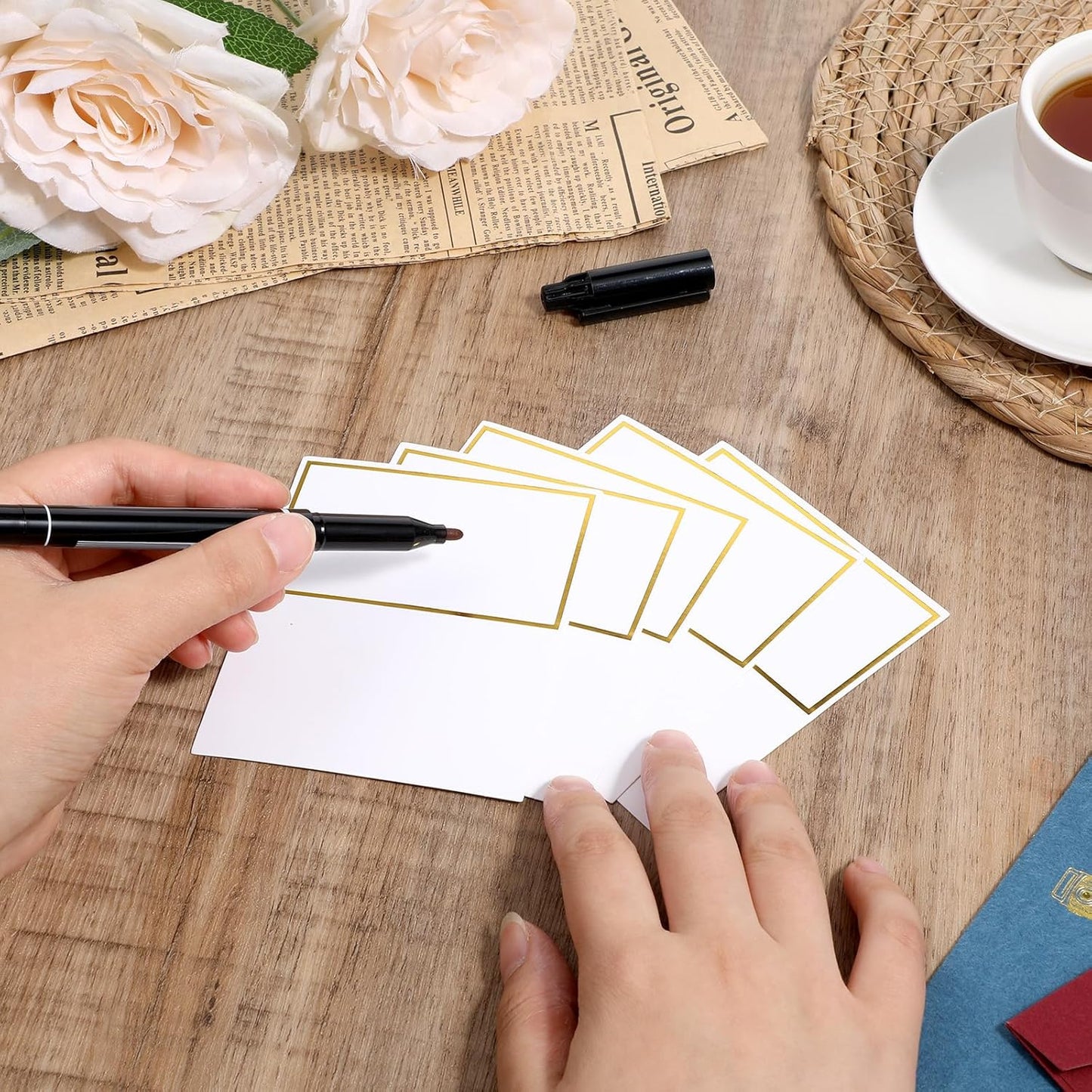 cobee 50Pcs Table Name Cards, Place Card for Table Setting, Place Cards with Gold Foil Food Labels for Party Buffet, Wedding Places for Weddings, Banquets Dinner Parties