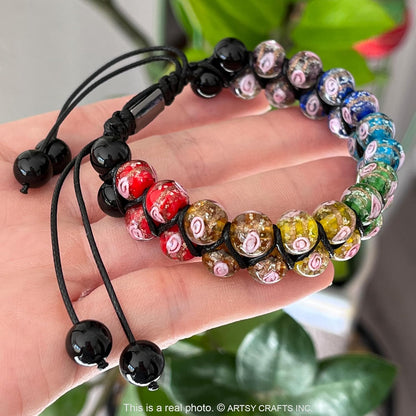 ARTSY Crafts Glow in The Dark Firefly Beads Bracelets, 7 Chakras Crystal Mermaid Glass Beaded Bracelets for Anti Anxeity Healing Energy Money Wealth Abundance Stackable Bangle Wristband
