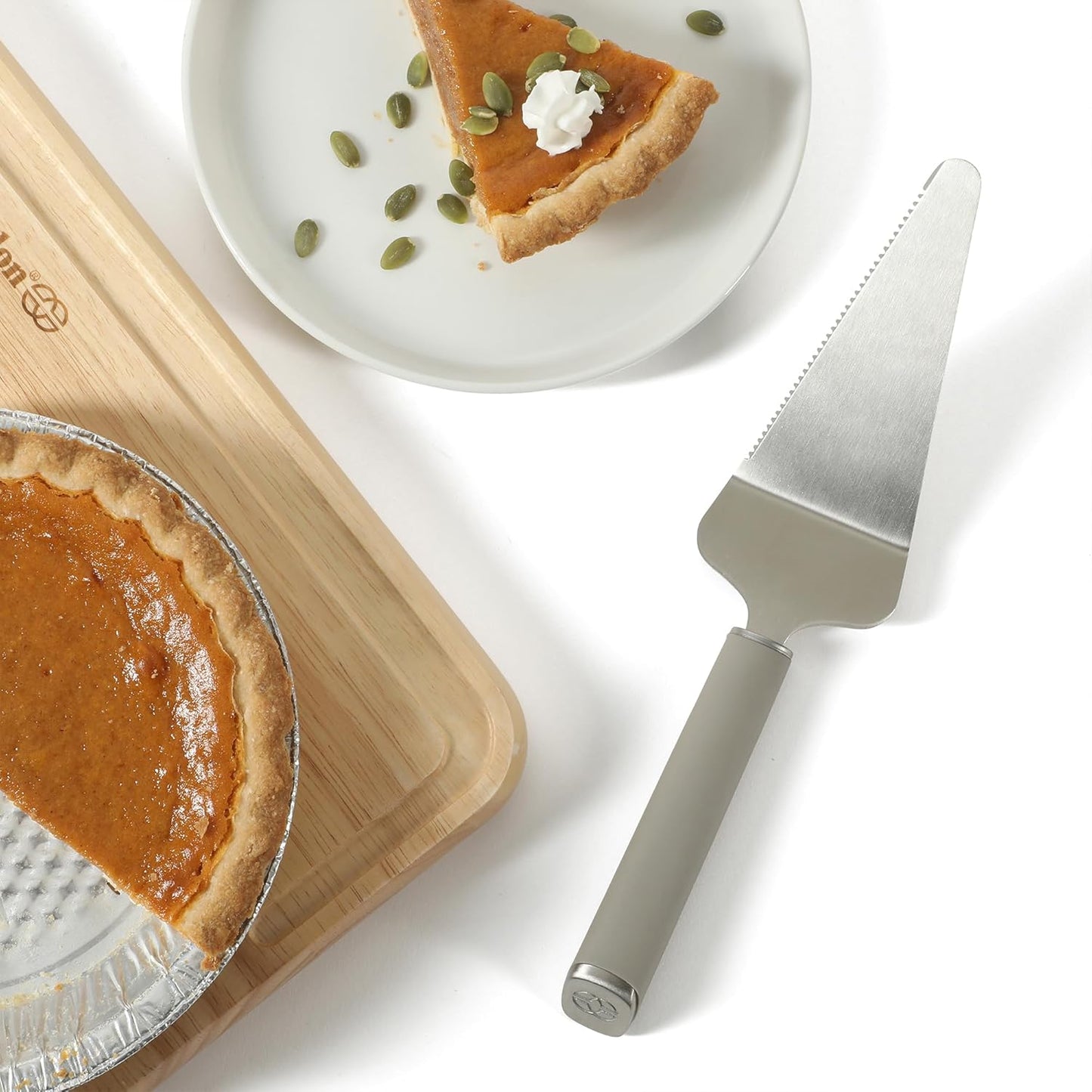 Calphalon Edge Stainless Steel Pie Server w/Thermoplastic Rubber Handle - Taupe