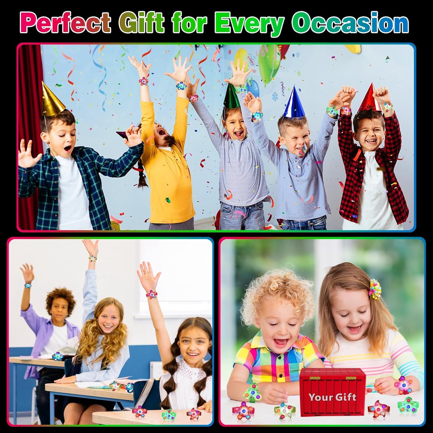 BSTDECOR Glow in The Dark Party Favors for Kids-14 Pack LED Light Up Fidget Spinner Bracelets, Birthday Gifts Treasure Box Toys Classroom Prizes Goodie Bags Stuffers Easter Basket Stuffers