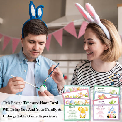 Easter Scavenger Hunt, Easter Gnomes Treasure Hunt Clues Cards with Envelopes, Easter Games for Adults, Easter Egg Hunt Supplies, Easter Party Decorations Spring Activities -01