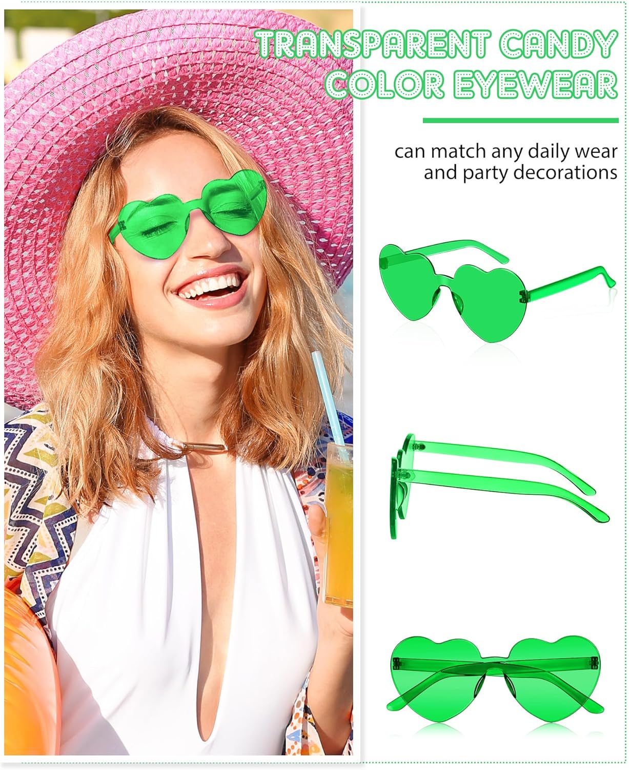 Frienda 20 Pairs Heart Shaped Sunglasses Rimless Candy Color Glasses for Women Men Party Favor
