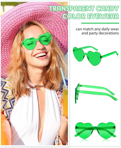 Frienda 20 Pairs Heart Shaped Sunglasses Rimless Candy Color Glasses for Women Men Party Favor