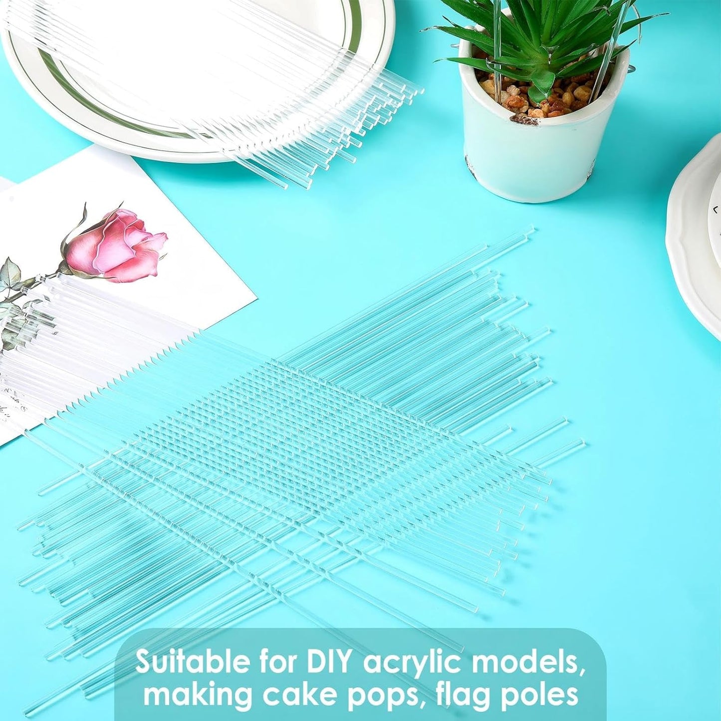 Zopeal 200 Pcs Acrylic Lollipop Sticks Clear Cake Pops Rods Cake Topper Candy Cupcake Treat Stick for Wedding Chocolate Cookie Dessert Handmade DIY Crafts Party Decor Gardening(6 x 0.12 Inches,Clear)