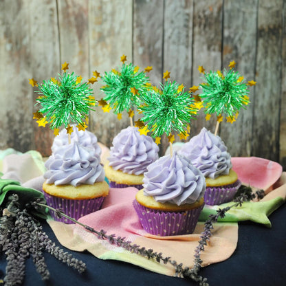 Ephlyn 30Pcs Foil Firework Cupcake Toppers Sparkle Tinsel Cupcake Picks Drink Stirrers Cocktail Food Fruit Toothpicks for Baby Shower Graduation Party Supplies White
