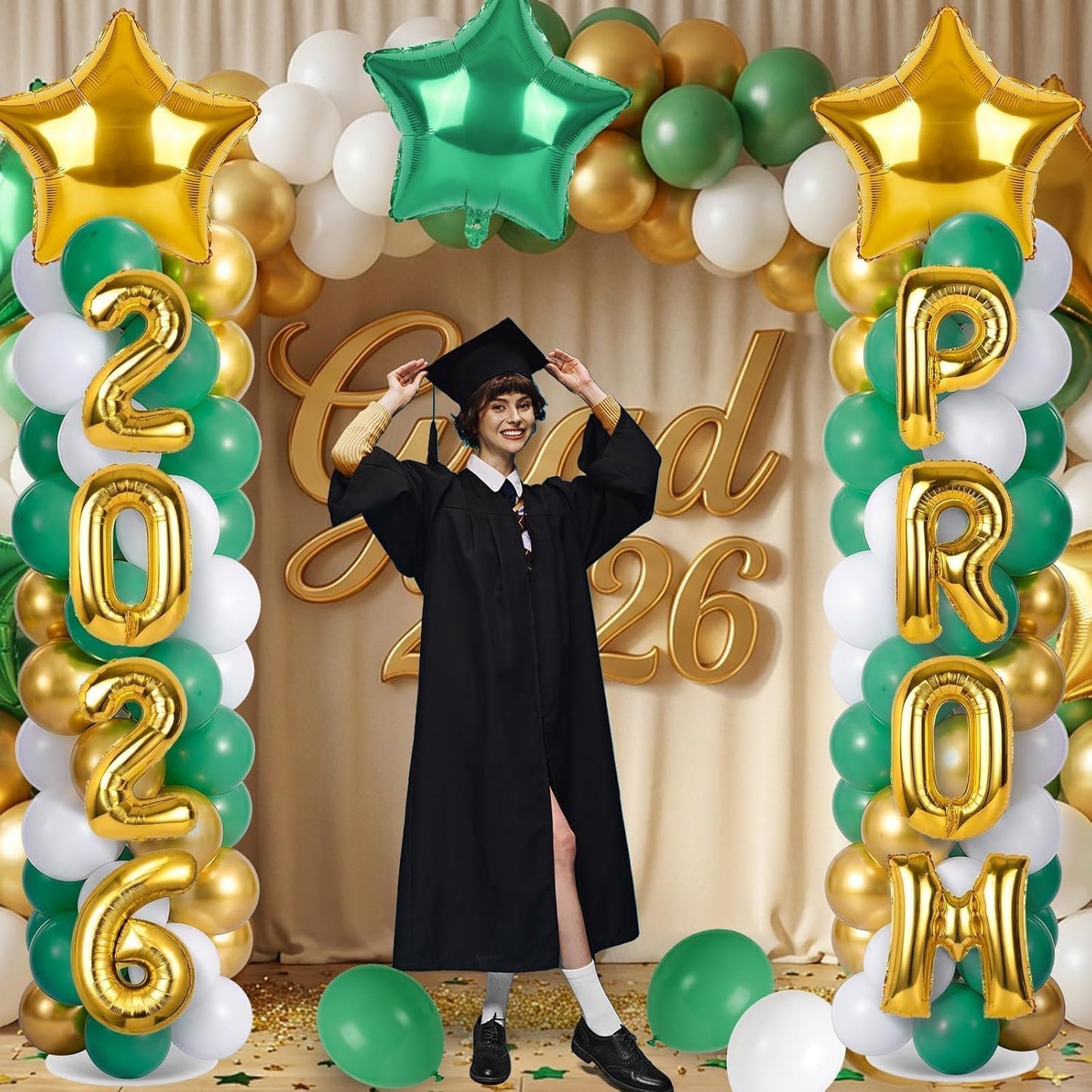 2 Sets Graduation Balloon Column Stand Kits with Balloons 2026 Grad Themed Decoration Navy Blue Balloon Tower Stand Kit for Grad High School & College Celebration Party Decor