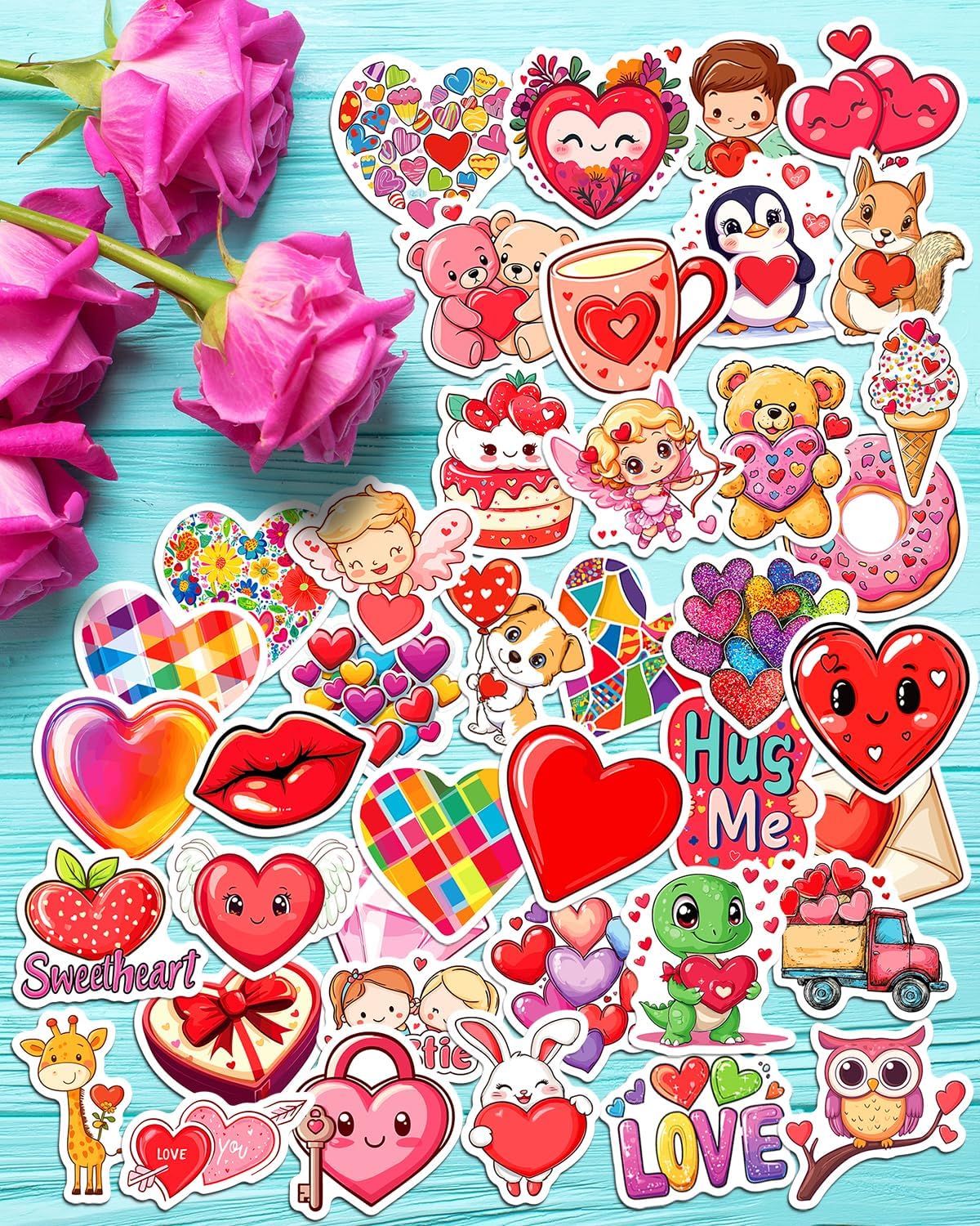 JCFIRE 200PCS Stickers for Kids, Waterproof Cute Mixed Animal Food Vinyl Scrapbook Stickers for Water Bottle, Book, Laptop, Goodie Bags Stuffers Kids Party Favors, Classroom Supplies Must Haves