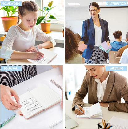 feela 6 Pack Pocket Small Notebooks Bulk, Mini Cute Memo Notepads Hardcover College Ruled Lined Journals with Pen Holder for Women Girls Office School, with 6 Black Pens, 3.5”x 5.5”, A6, Rose Pink