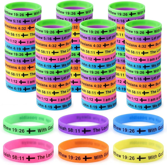Tondiamo 60 Pcs Vbs 2026 Glow in The Dark 8'' Christian Wristbands Bulk, John 3:16 Bible Verse Luminous Bracelet with Scripture Words Christian Gift for Missionaries Religious Church (Stylish)