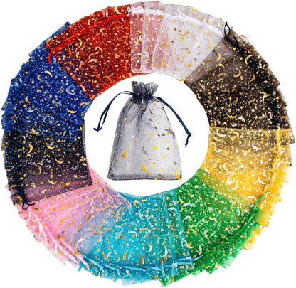 Sukh 100pcs Organza Bags 5''x7'' - White Sheer Mesh Drawstring Bags for Jewelry, Soap, Fruits, Candy, Small Gift Bags for Weddings, Valentine's Day, Mother's Day, Halloween, Thanksgiving, Christmas