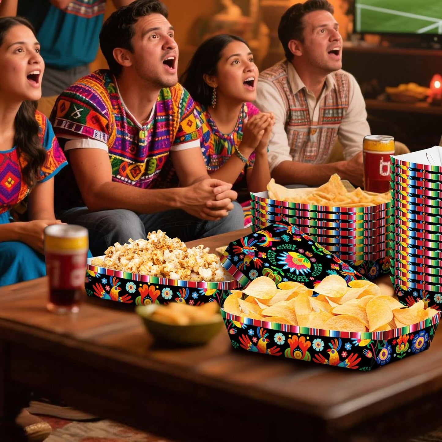 30 Pack Fiesta Mexican Food Trays, Floral and Serape Stripe Design Disposable Paper Serving Containers Boats for Taco Nights, Nachos, Fries, Popcorn, Snacks, Cinco de Mayo and Birthday Party Supplies