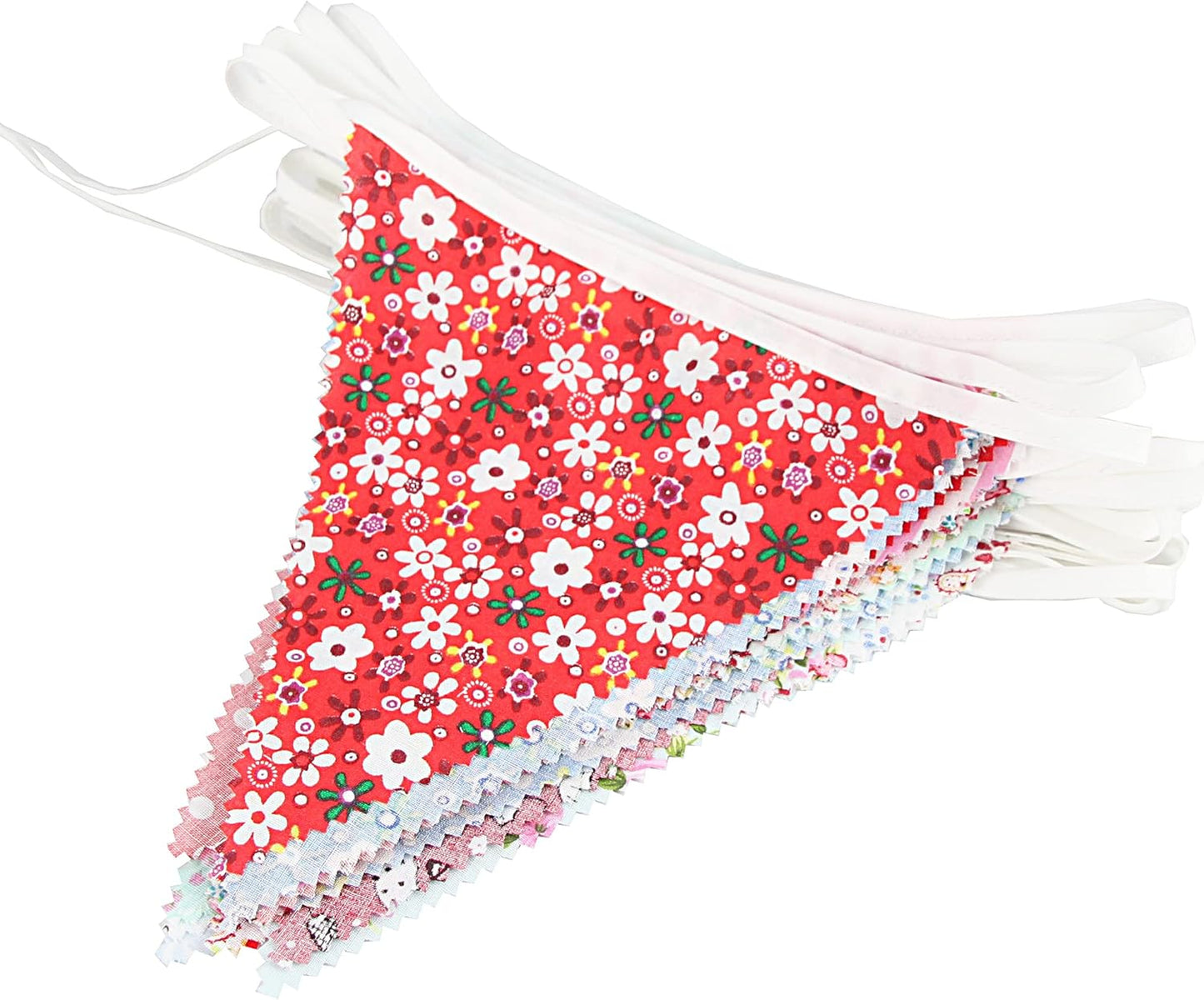 G2PLUS 39Ft Triangle Bunting Banner, 42Pcs Pink Floral Garland Pennant Banner, Reusable Cotton Triangle Flags Party Decoration for Birthday, Wedding, Garden Tea Party, Baby Shower, Room Decor