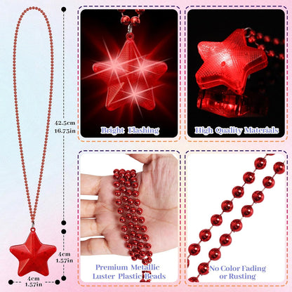 16 Pack Light Up Necklaces Flashing Star Bead Necklaces Glow In The Dark Party Supplies for Weddings Birthday Valentines Mardi Gras July 4th Halloween Christmas
