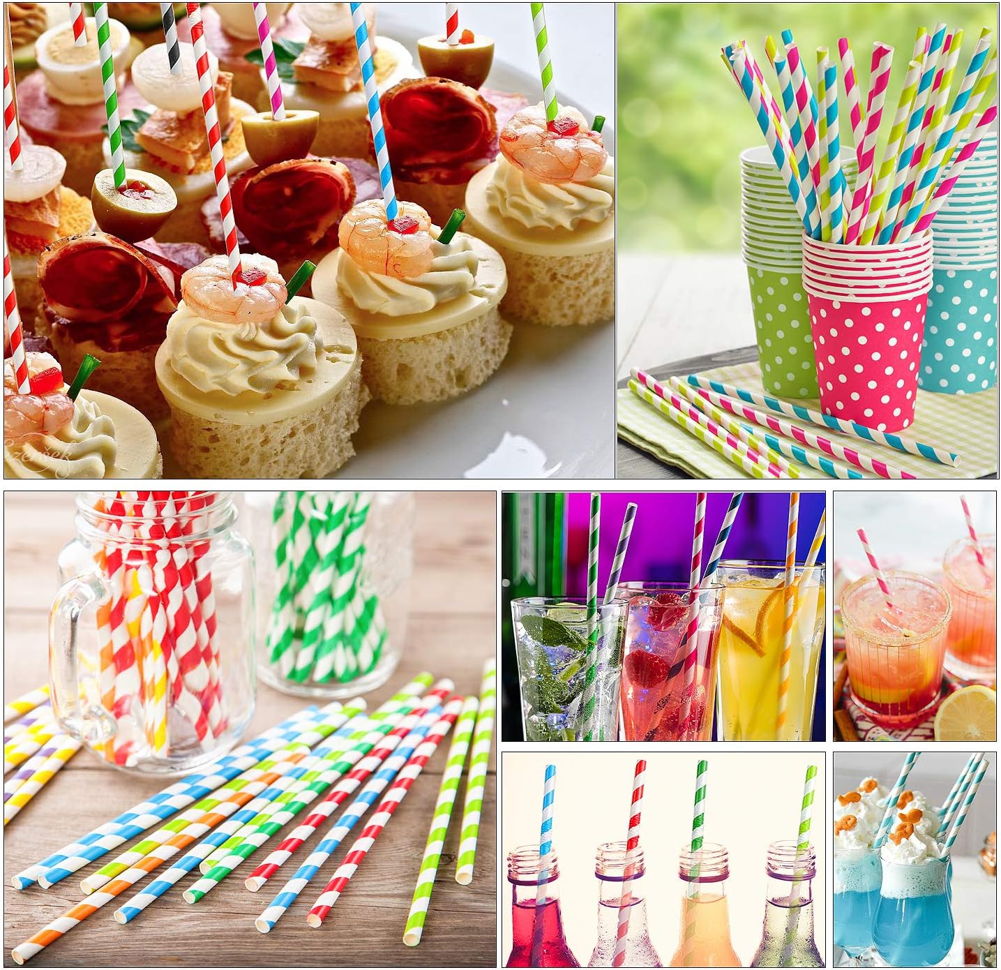 Pro Mael Paper Drinking Straws, Flexible Straws for Juices, Shakes, Smoothies, Disposable Straw for Birthdays, Weddings & Party (200 Pack, 5 Colors)