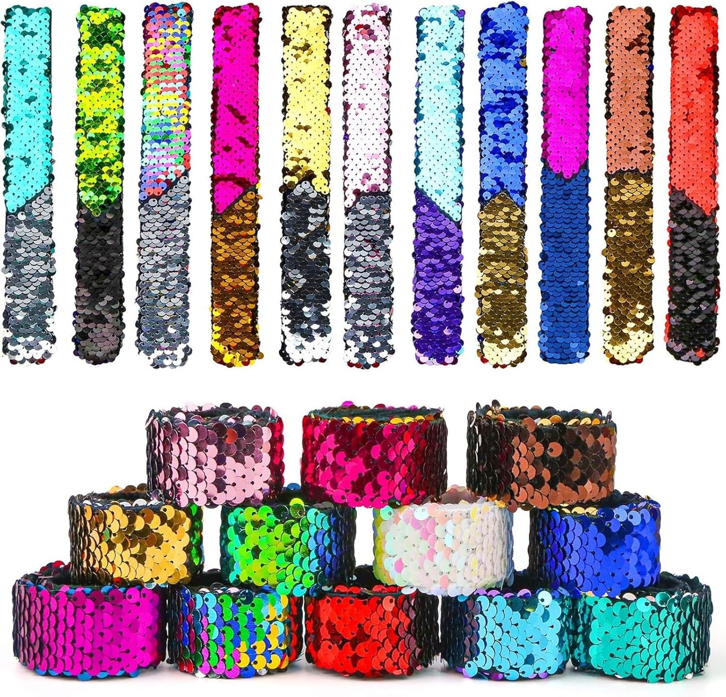 VGOODALL 12 PCS Glitter Slap Bracelet for Kids Sequin Mermaid Bracelet Wristband for Birthday Party Favors Supplies