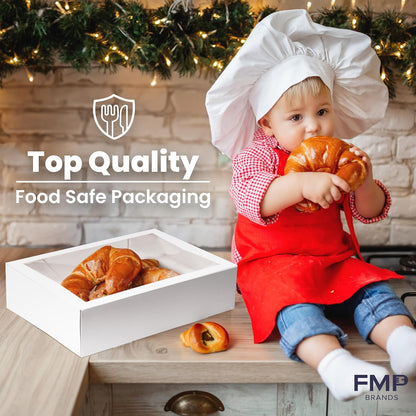 Fit Meal Prep 18 Pack 14 x 10 x 4 Inches White Bakery Boxes with Window, Auto-Popup Cardboard Gift Packaging and Baking Containers, Cupcake, Cookie and Loaf Bread Boxes
