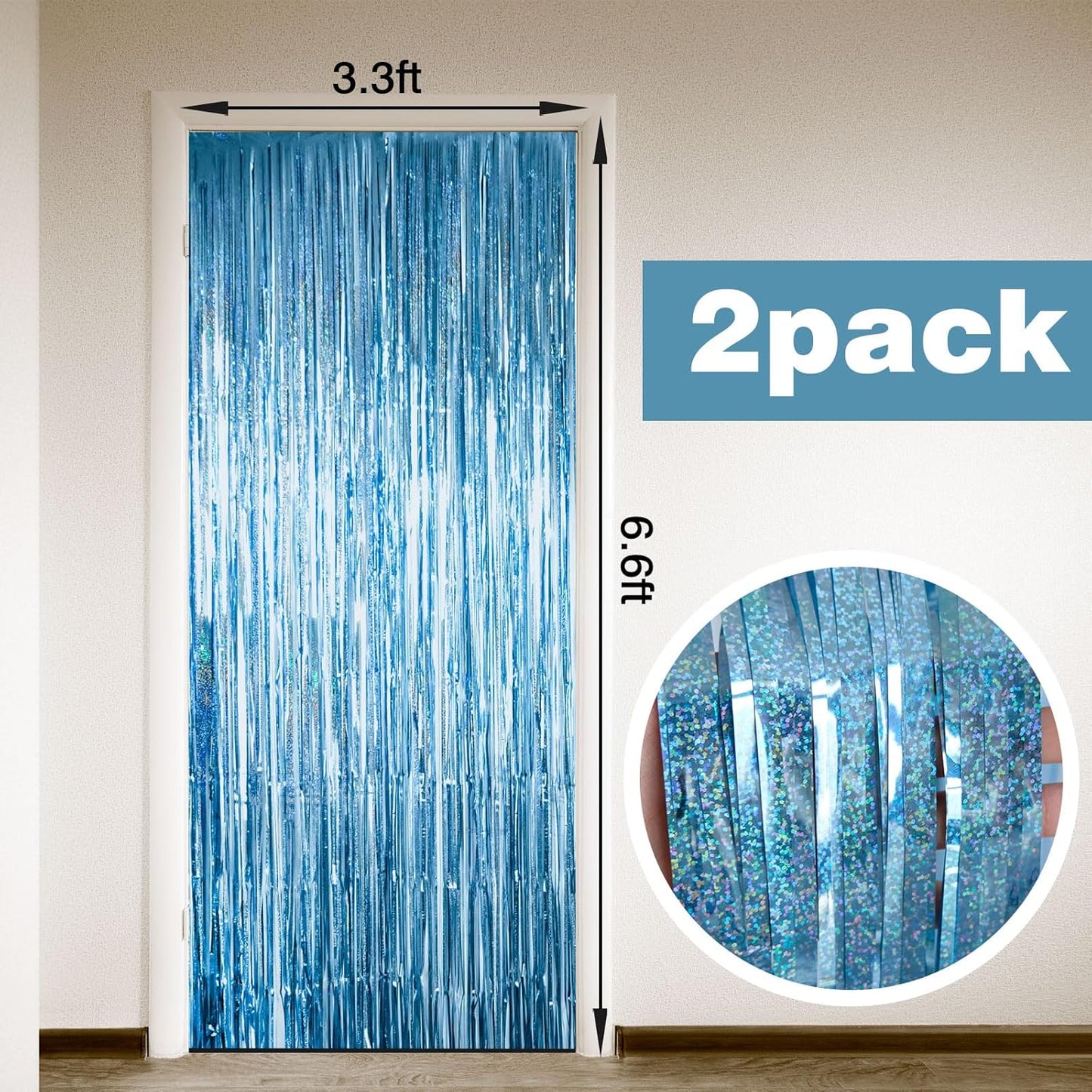 2 Pack Shiny Silver Tinsel Foil Fringe Curtains, 3.3ft x 6.6ft Iridescent Streamers Party Photo Backdrop for Birthday, Wedding, Engagement, Bachelorette Party Decoration