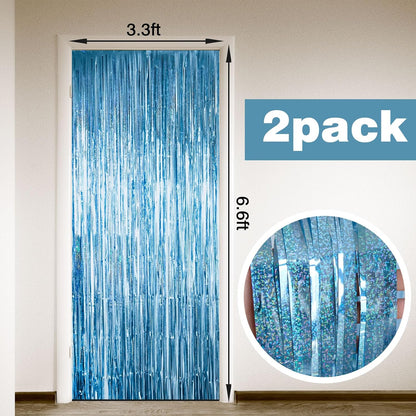 2 Pack Shiny Silver Tinsel Foil Fringe Curtains, 3.3ft x 6.6ft Iridescent Streamers Party Photo Backdrop for Birthday, Wedding, Engagement, Bachelorette Party Decoration