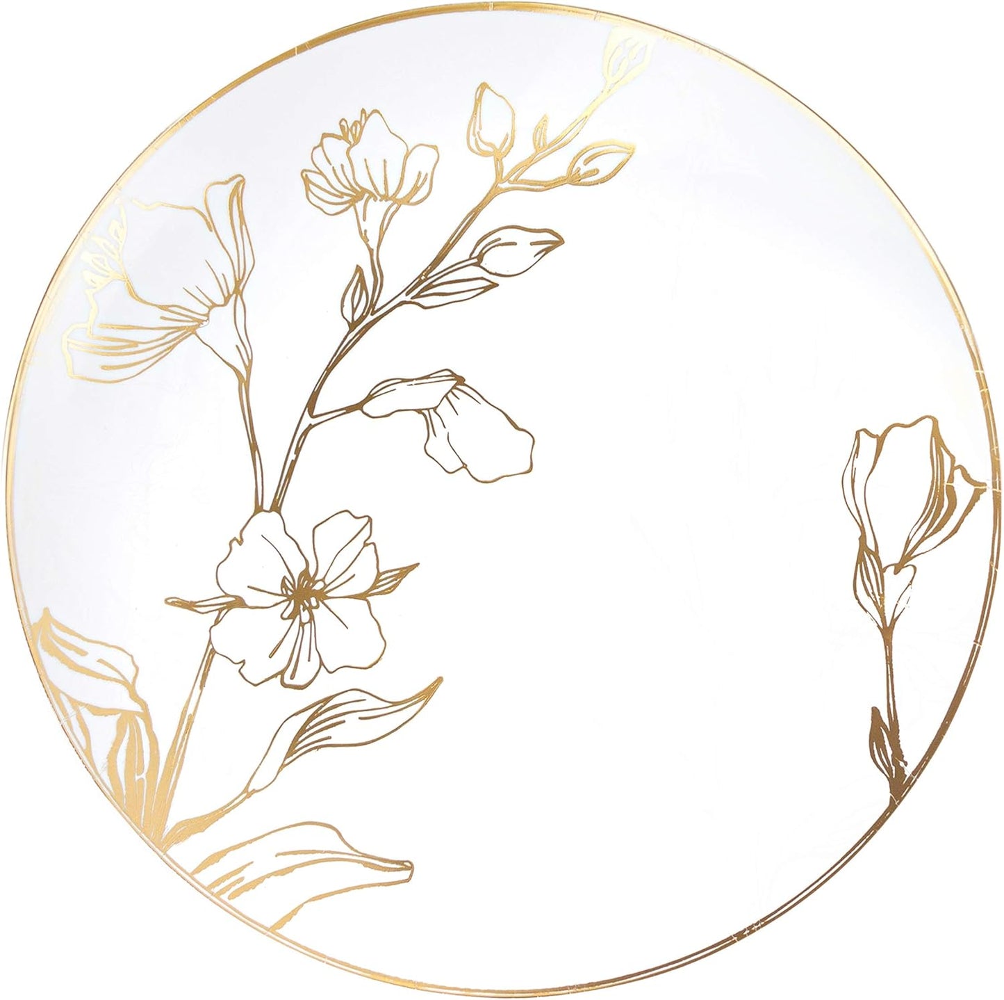 PLASTICPRO [16 OZ 20 Count] White Plastic Floral Design Party Soup bowls With Gold Rim Premium heavyweight Elegant Disposable Tableware Dishes