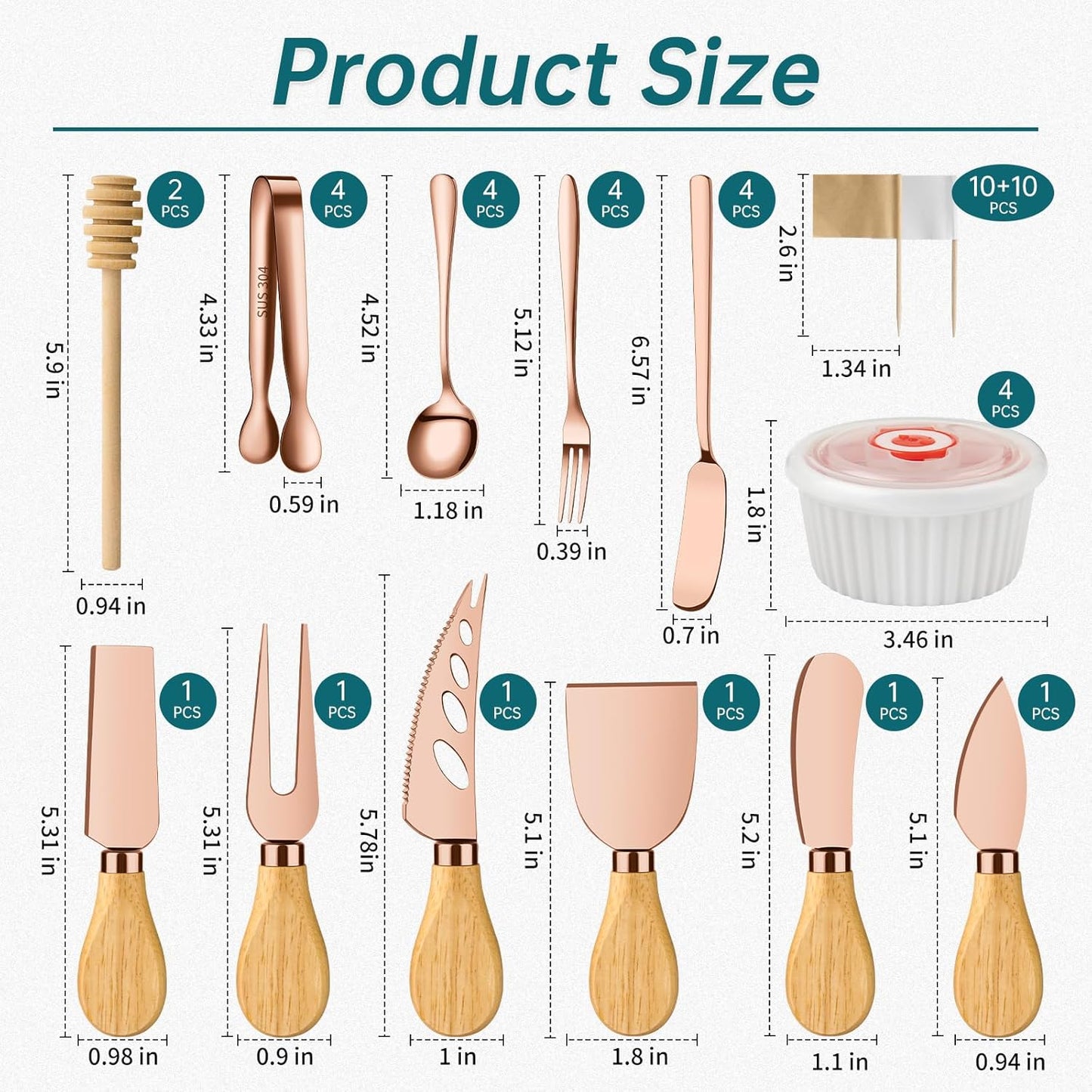 Gold Charcuterie Boards Accessories Bowls Utensils, Cheese Knife Set Mini Butter Spreader, Serving Tongs, Forks, Spoons, Dipping Bowls with Lids, Toothpick Flag, Honey Dippers for Party Platter Making