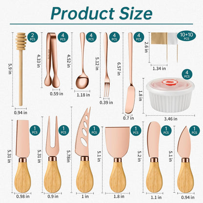 Gold Charcuterie Boards Accessories Bowls Utensils, Cheese Knife Set Mini Butter Spreader, Serving Tongs, Forks, Spoons, Dipping Bowls with Lids, Toothpick Flag, Honey Dippers for Party Platter Making