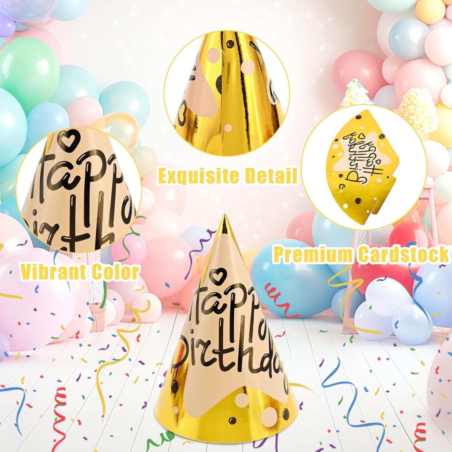 CANREVEL Party Hats for Adults, Birthday Party Headwear Supplies, Cone Hats Bulk for Women Men
