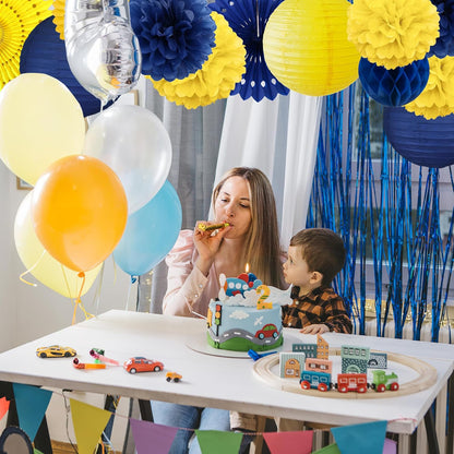 Tissue Paper Pom Poms - 23 PCS Dusty Blue Paper Flowers Pom Pom Kit Circle Dot Party Banner Hanging Swirl Party Decorations for Wedding Birthday Baby Shower Bridal Shower Tea Party