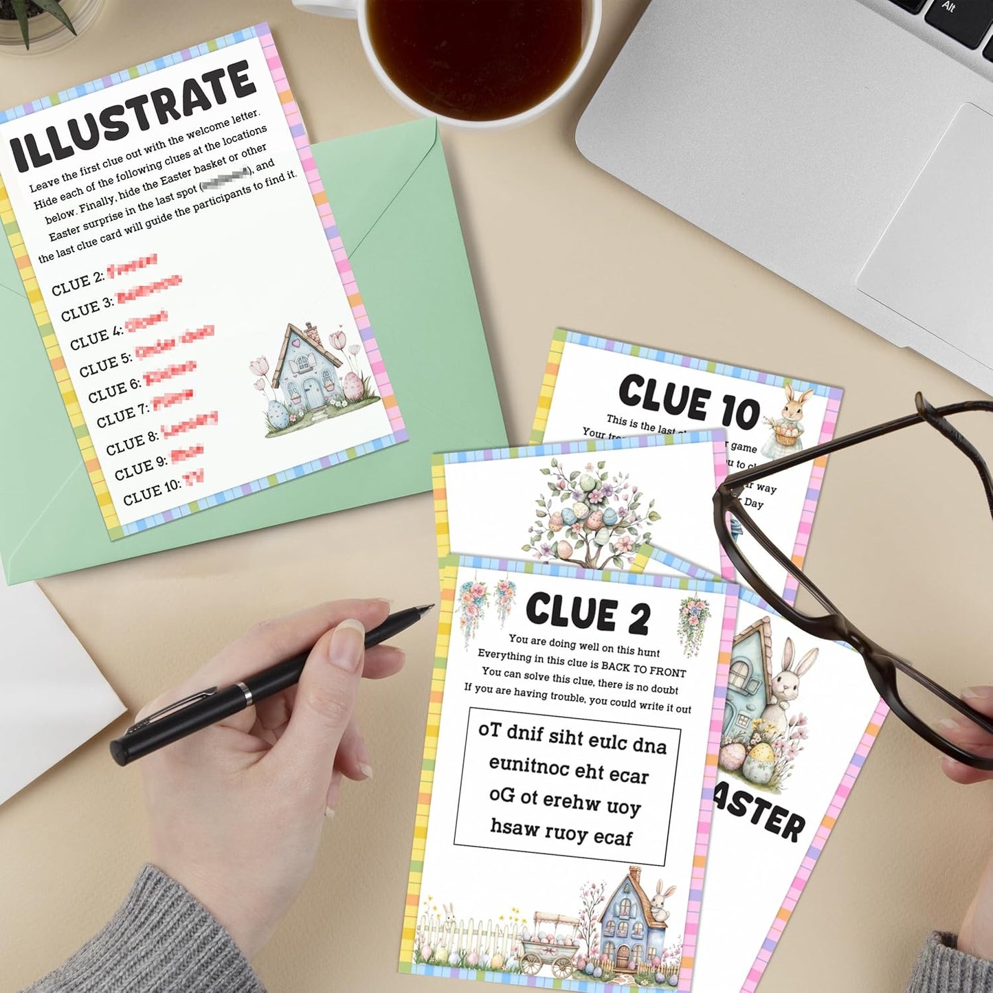 Easter Scavenger Hunt Games, Easter Treasure Hunt Clues Game Cards, Family Party Games for Kids and Adults, Holiday Party Game for Activities Decorations Supplies, 5x7 Inch (Indoor)-A03