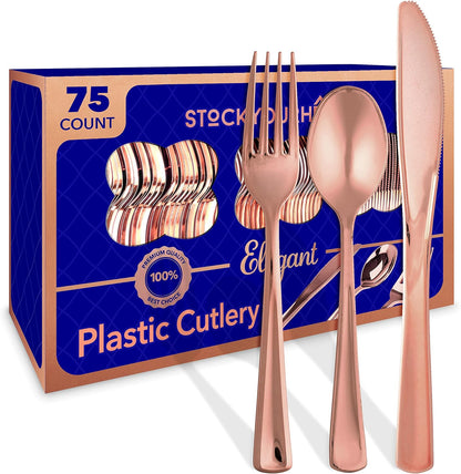Gold Plastic Silverware Set (160 Bulk Pack) Disposable Cutlery Utensils, 80 Gold Forks, 40 Gold Knives, 40 Gold Spoons, Heavy Duty Flatware For Holidays, Parties, Dinners, Weddings, and Occasions