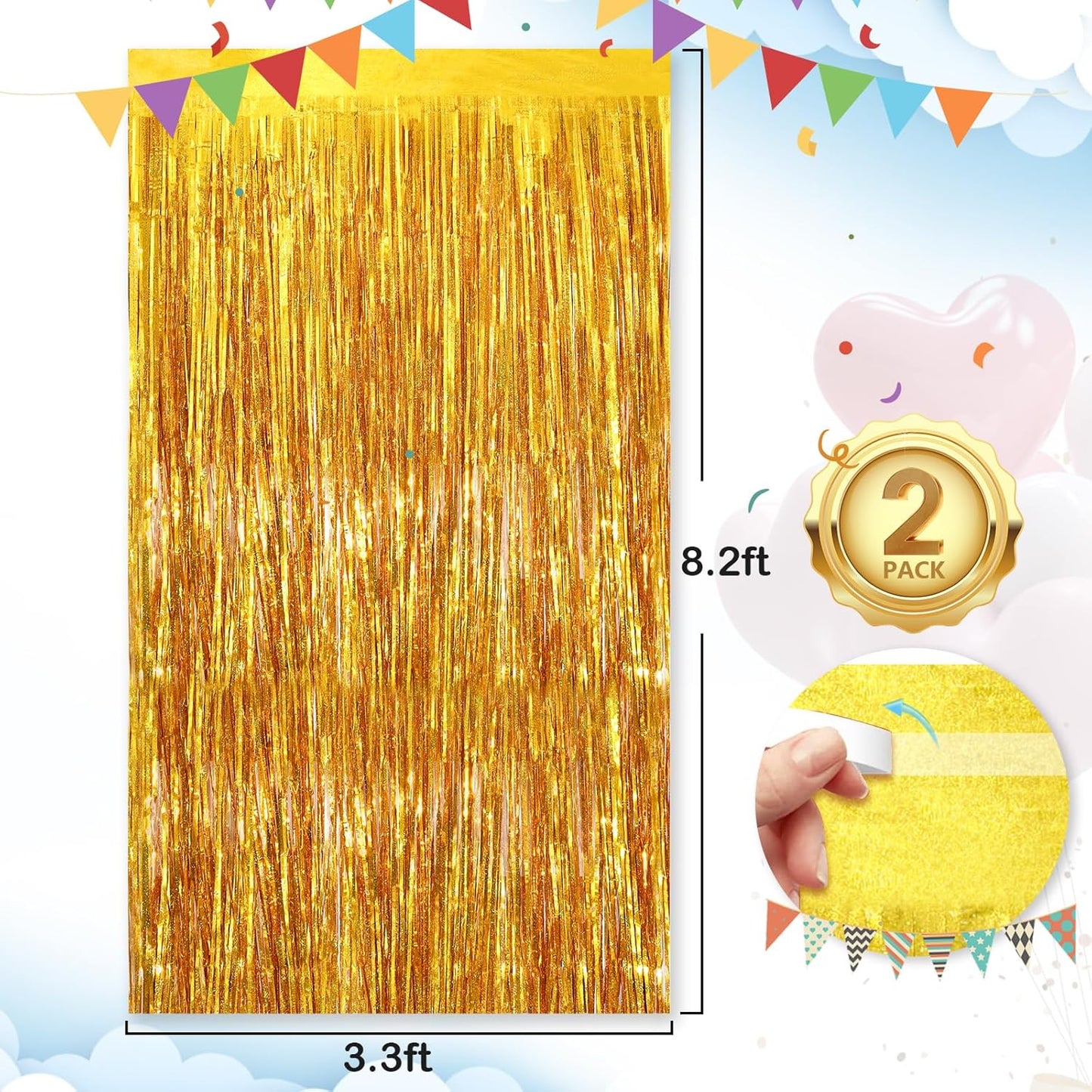 Black Fringe Curtain Party Streamers 2Pack 3.3x8.3 Ft Foil Fringe Backdrop Curtains for Birthday Wedding Bridal Baby Shower Halloween Decor Tinsel Streamers Black Party Decorations Door Streamers